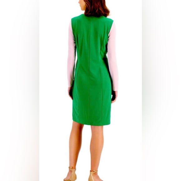 Kasper Green and Pink Asymmetrical Sheath Dress Cocktail - Picture 2 of 15